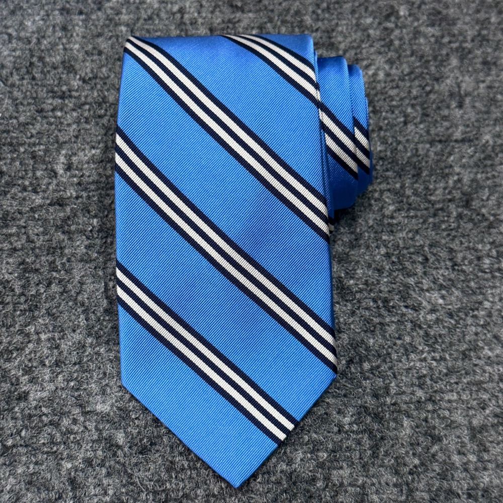J. Press Necktie Mens OS Blue Striped Silk Cotton Reppy Ivy League Preppy Trad